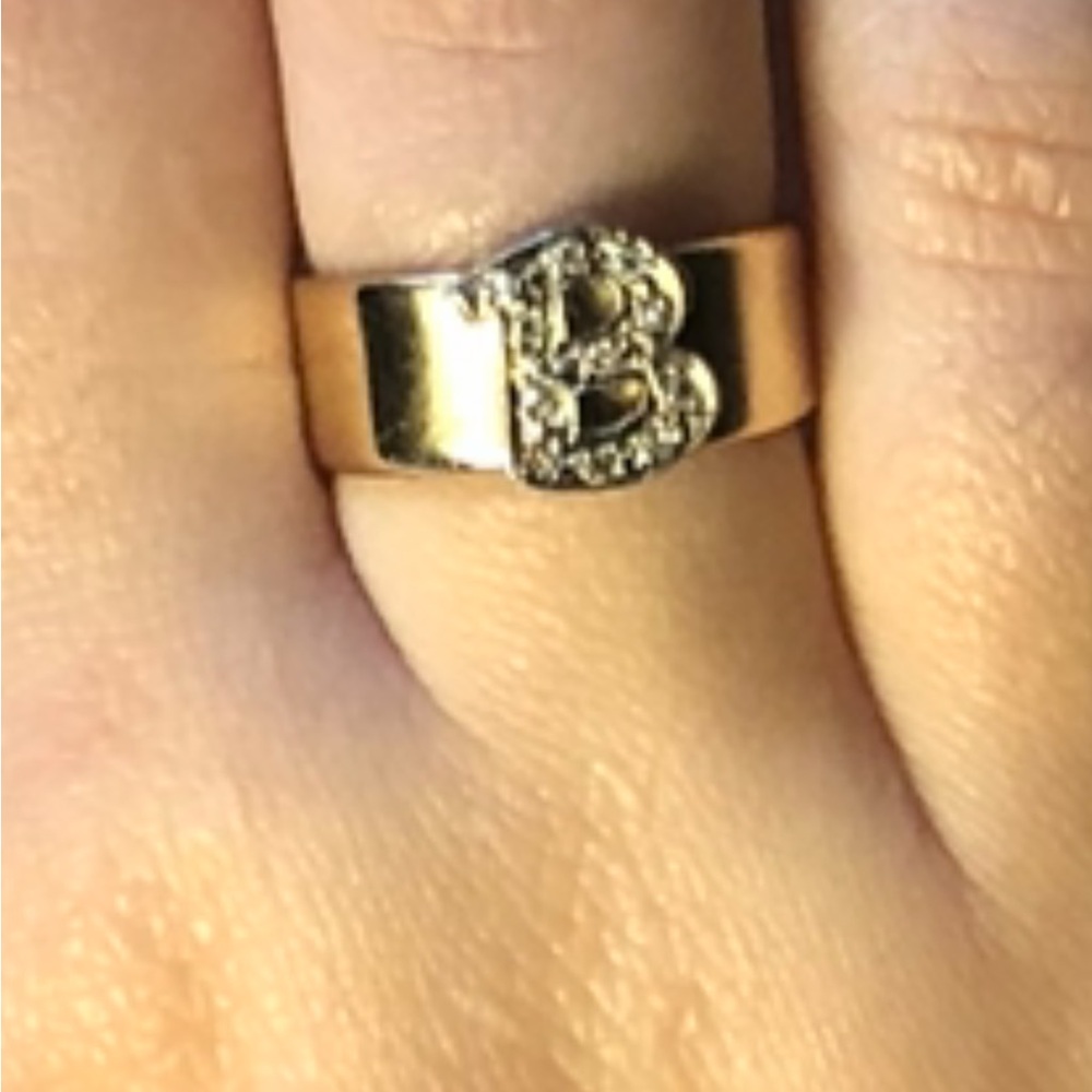 VINTAGE 14k Gold Ring Diamond Initial Letter B Thick Band Repurposed NYC